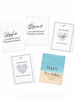 Wedding & Bridal Greeting Card Set - Blue, Beige, White, Gray